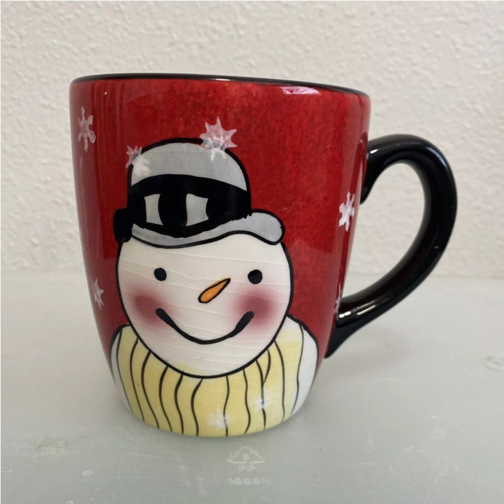 Sakura coffee mug Snowman Smiles Red Holiday Christmas Tea Cup Large Soup Nice!